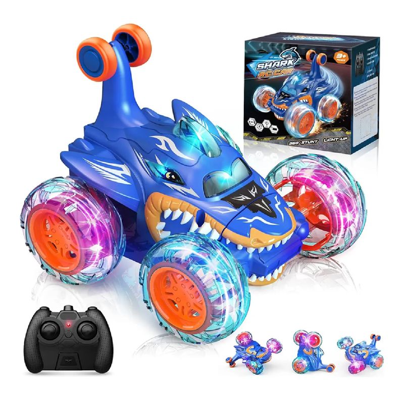MARKET TOYS - Carro Loco A Control Remoto Tiburón Giros 360°