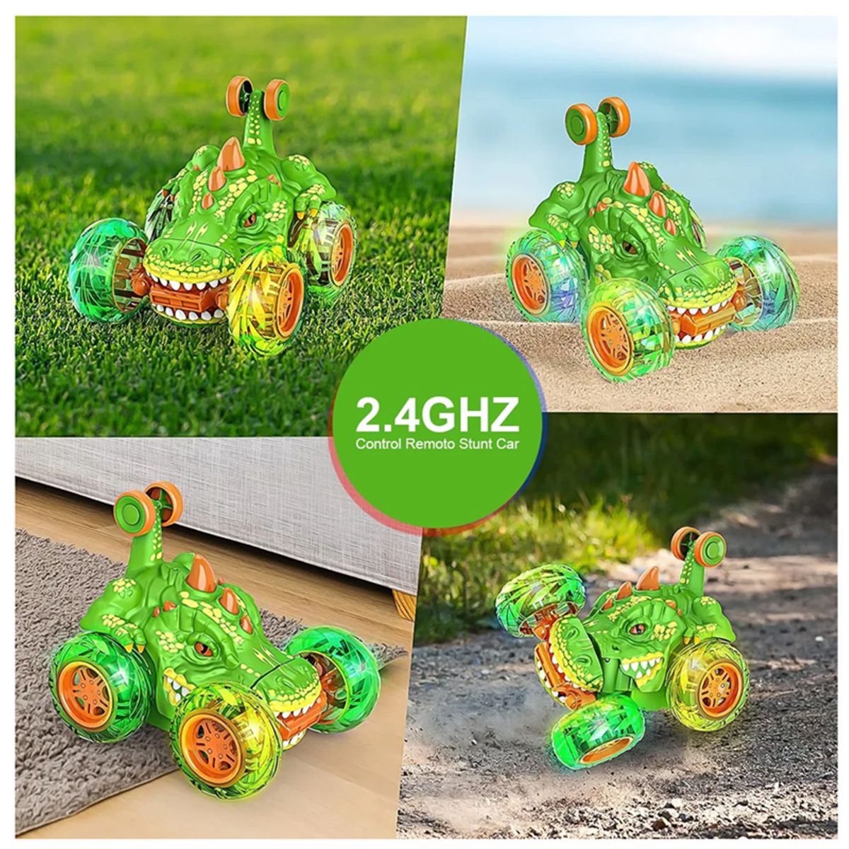 MARKET TOYS - Carro Loco A Control Remoto Dinosaurio Giros 360°