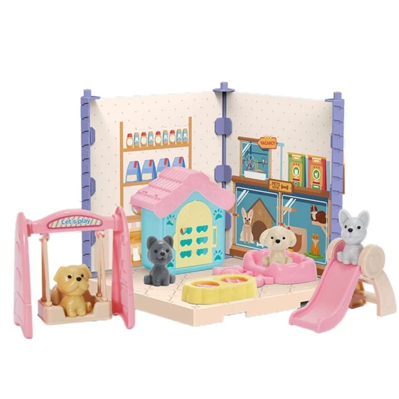 MARKET TOYS - Casa Infantil Pet House 15 Pcs Mascotas + Muebles