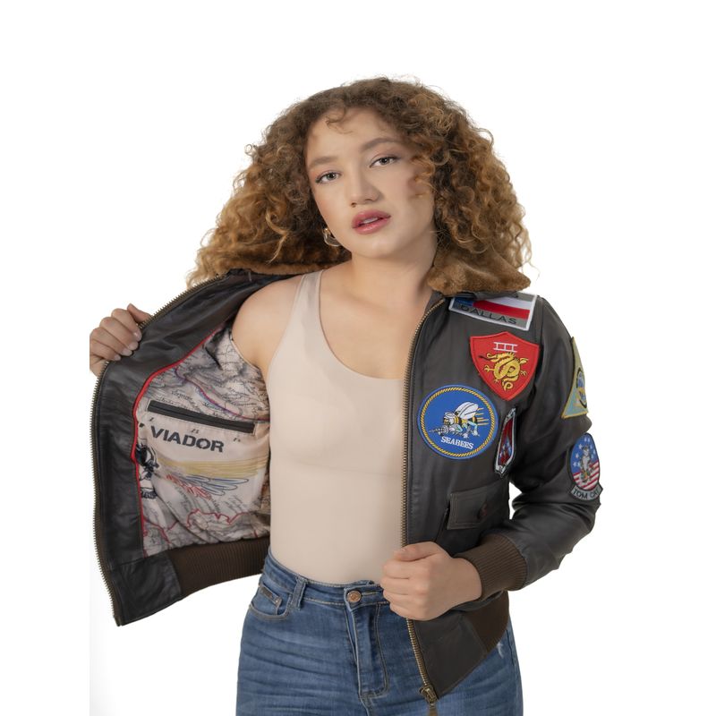 ALMA DE AVIADOR - Chaqueta 13G1Piloto Militar Dama Café Combo Alma de Aviador