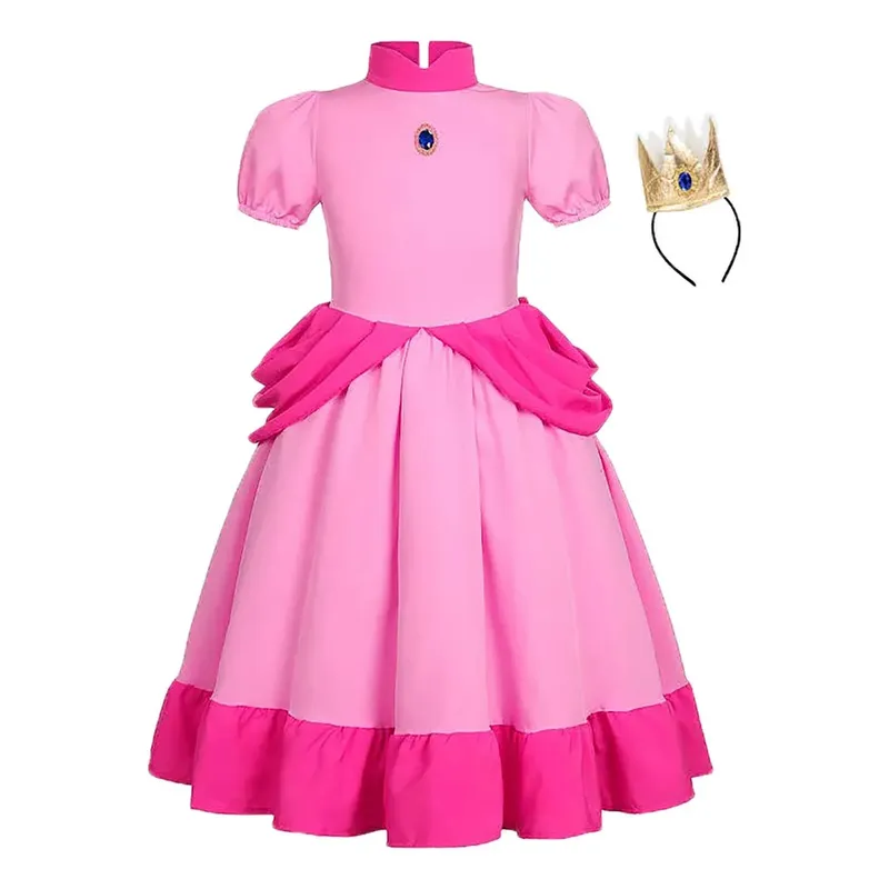 GENERICO - Disfraz Vestido Princesa Peach De Niña Halloween TALLA L