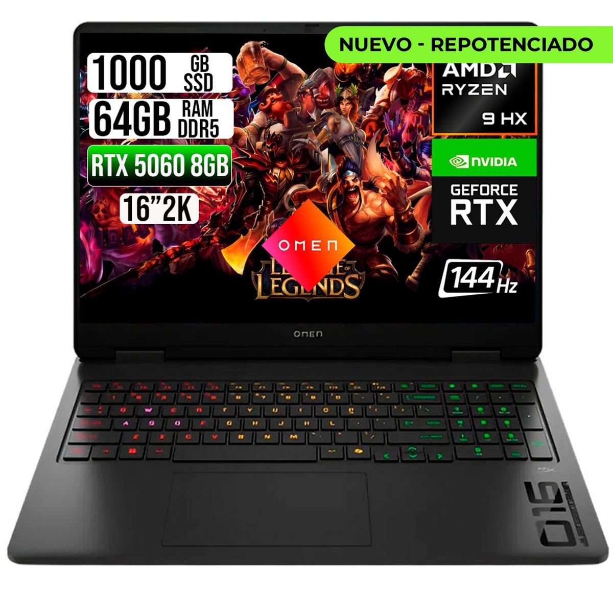 HP - PORTATIL HP OMEN AMD RYZEN 9 8940HX RTX 5060 8GB SSD 1TB RAM 64GB 16" 2K 144HZ