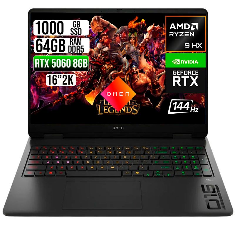 HP - PORTATIL HP OMEN AMD RYZEN 9 8940HX RTX 5060 8GB SSD 1TB RAM 64GB 16" 2K 144HZ