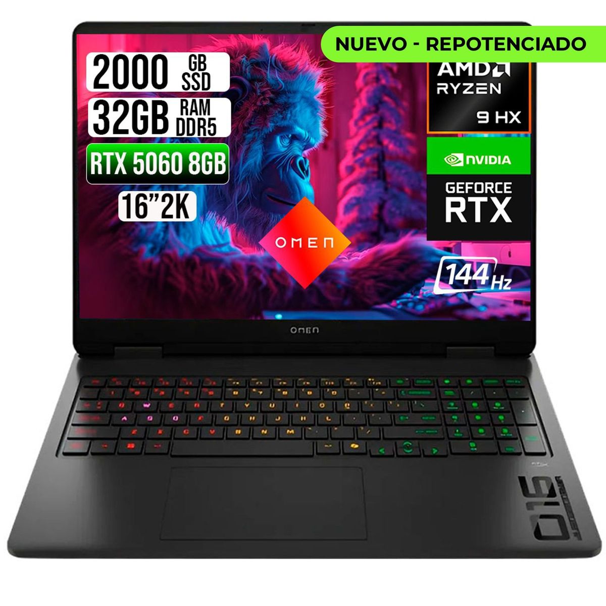 HP - PORTATIL HP OMEN AMD RYZEN 9 8940HX RTX 5060 8GB SSD 2TB RAM 32GB 16" 2K 144HZ