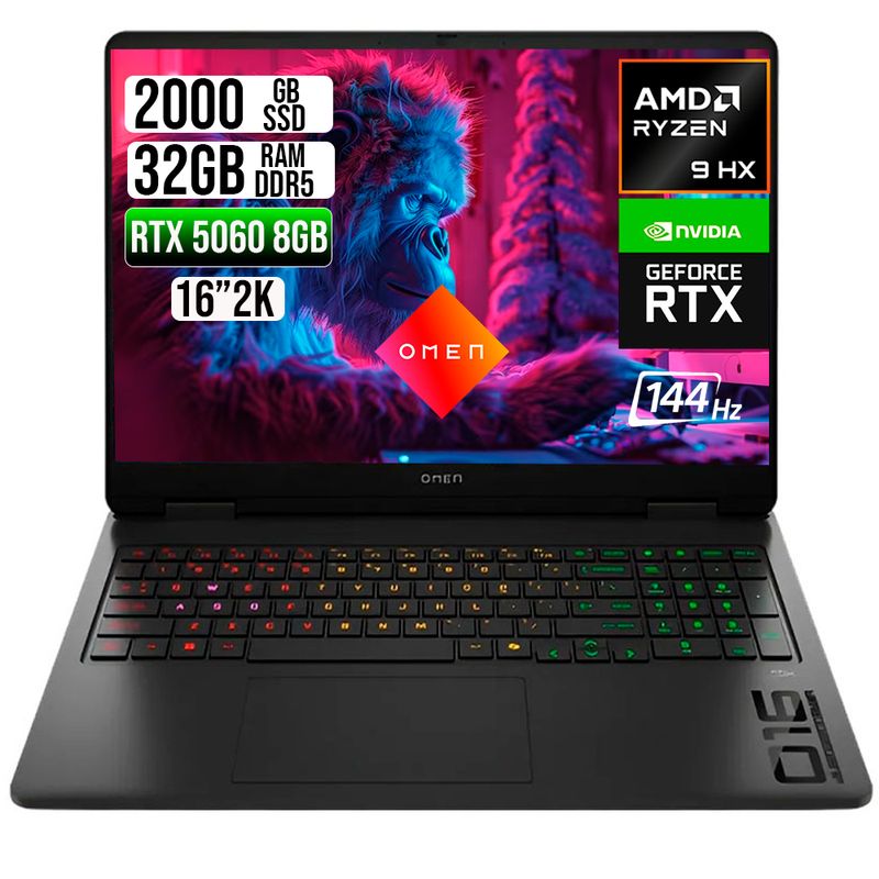 HP - PORTATIL HP OMEN AMD RYZEN 9 8940HX RTX 5060 8GB SSD 2TB RAM 32GB 16" 2K 144HZ