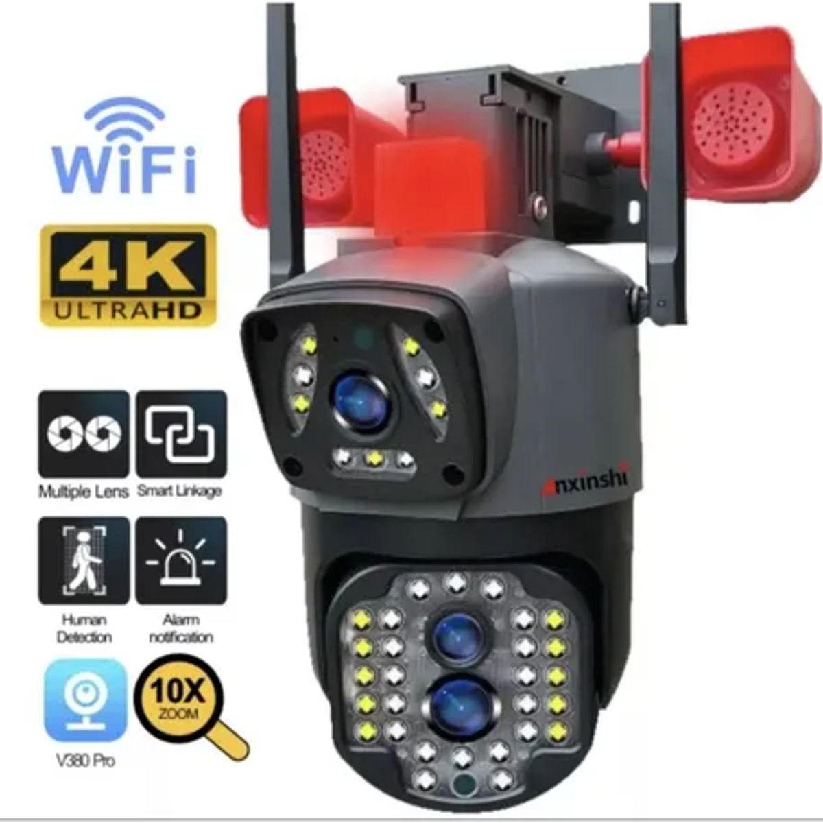 GENERICO - Cámara Doble Lente Alarma Sirena Simcard Wifi Resist Agua
