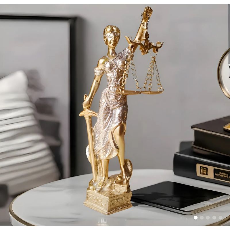 ITALIANA - Escultura Antigua Diosa Justicia Italy Laminilla De Oro