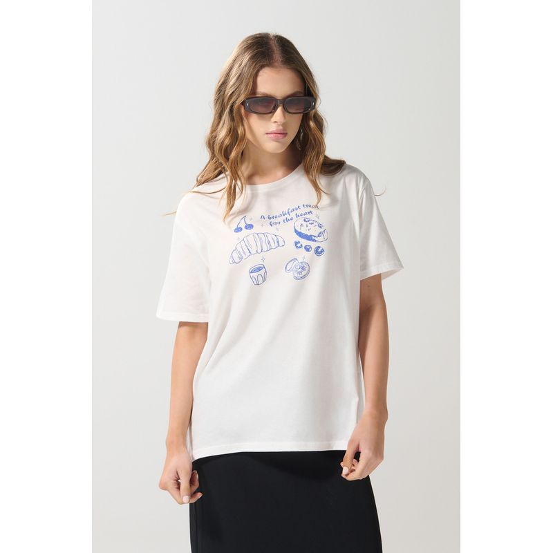 KOAJ - KOAJ Camiseta en algodón estampada unicolor con manga corta Mujer