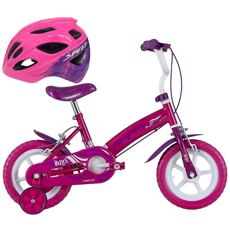 GW - Bicicleta Casco Niño Niña Rin 12 Con Ruedas Auxiliares