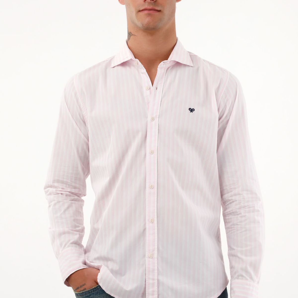 TENNIS - Camisa rosada a rayas para hombre