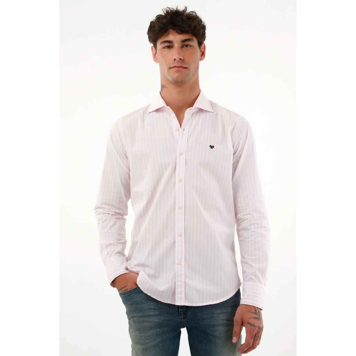 TENNIS - Camisa rosada a rayas para hombre