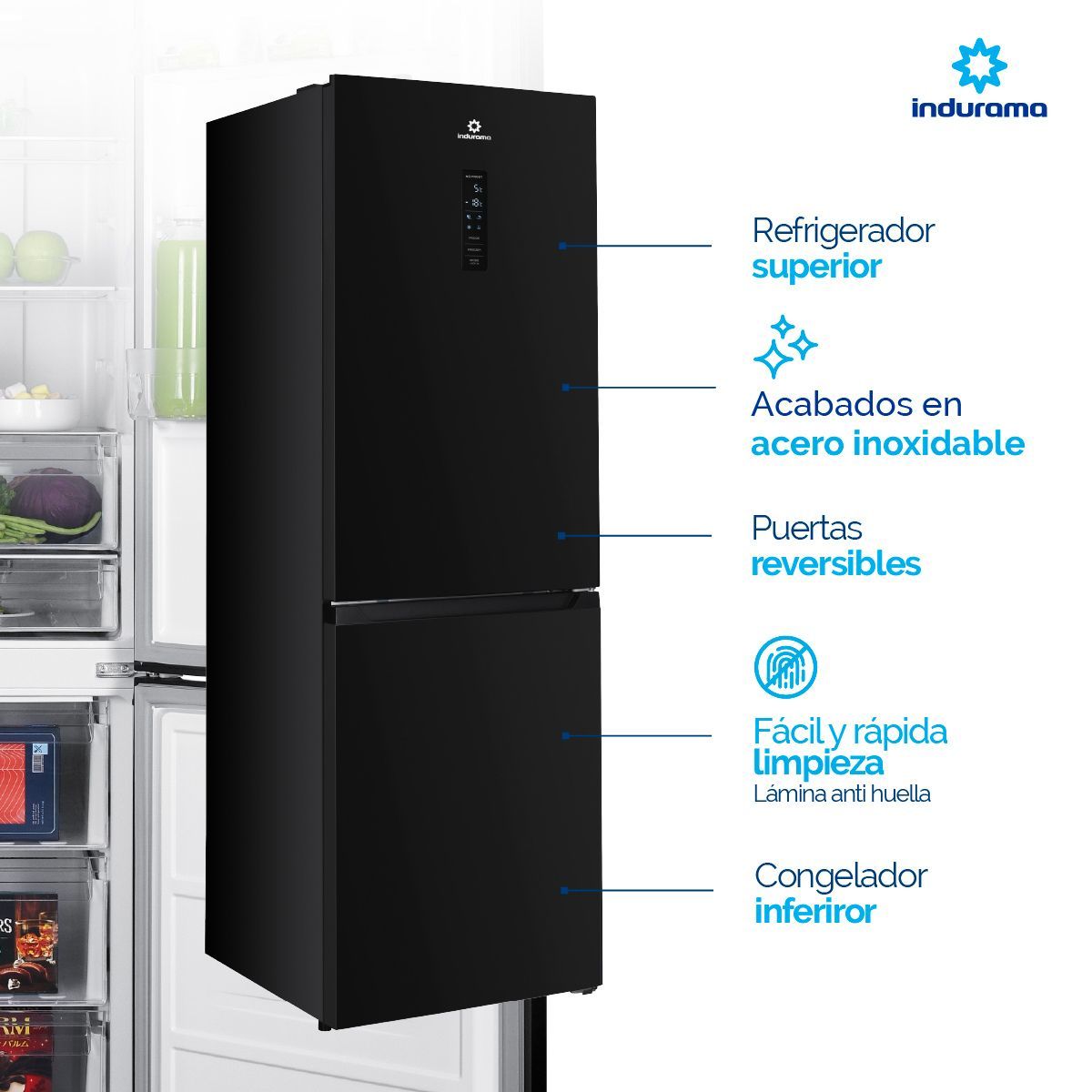 INDURAMA - Nevera Indurama Tipo Europeo RI-6357 NEGRO_.