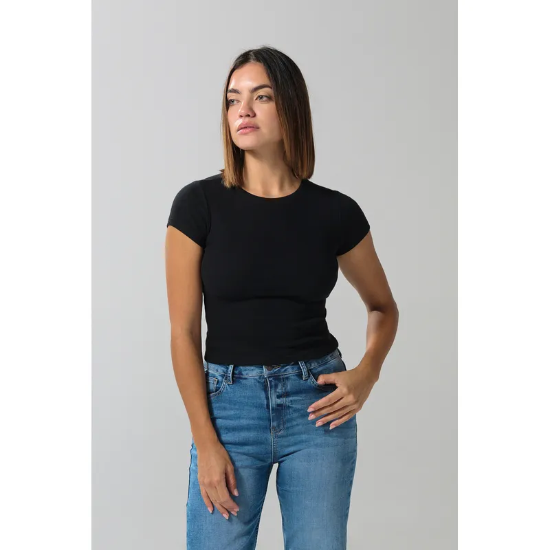 KOAJ - KOAJ Camiseta en rib unicolor ceñida con manga corta Mujer