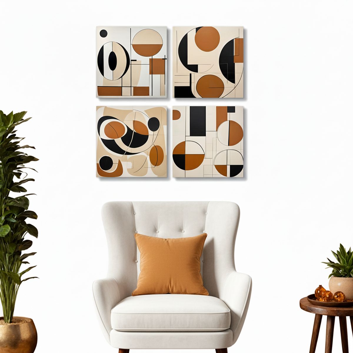 GENERICO - Lienzo Cuadros Decorativos Geometría Ecos de la Tierra Set X 4 de 43x43cm