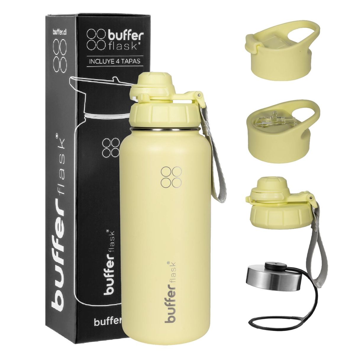 BUFFER FLASK - Termo Botella Agua Termica Inox Buffer + Tapas - Amarillo
