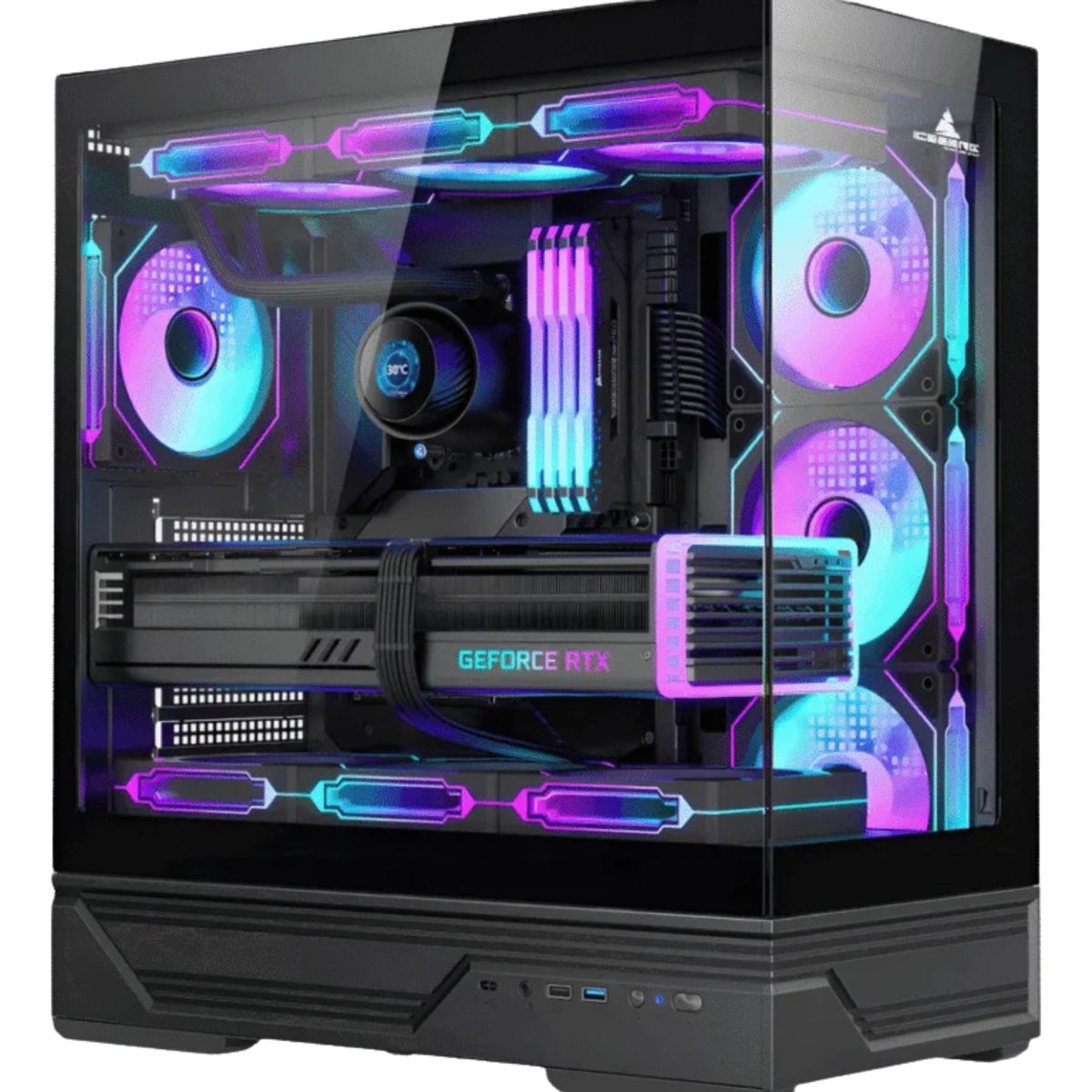 ICEBERG - Gabinete Gamer Iceberg Crystal Gx Black 4 Ventiladores Argb UsbC Negro