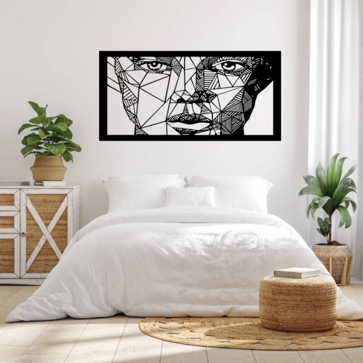 BEER EXPERIENCE LAB - Cuadro decoración pared Tríptico Cara Geométrica 120x60cm MDF Negro