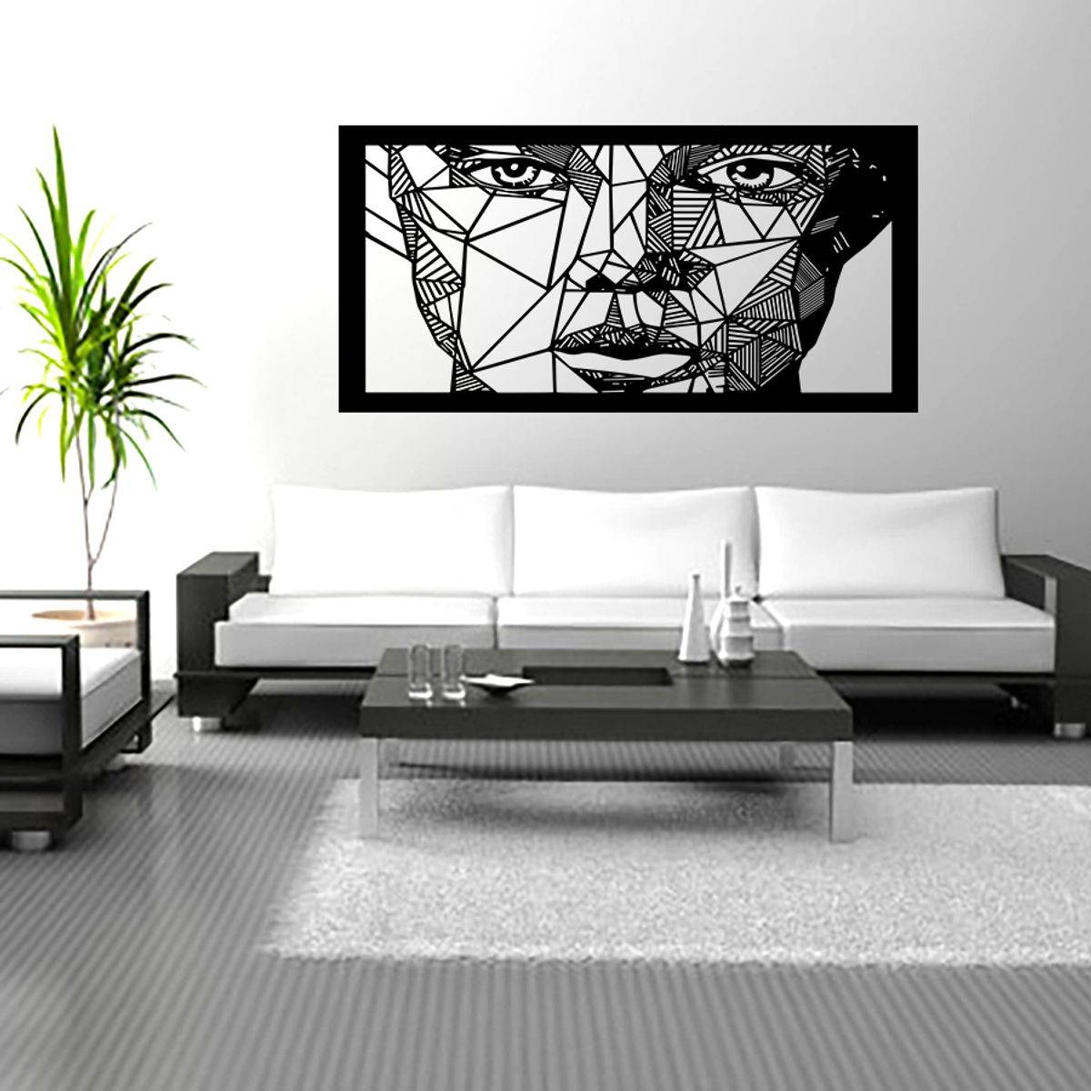 BEER EXPERIENCE LAB - Cuadro decoración pared Tríptico Cara Geométrica 120x60cm MDF Negro