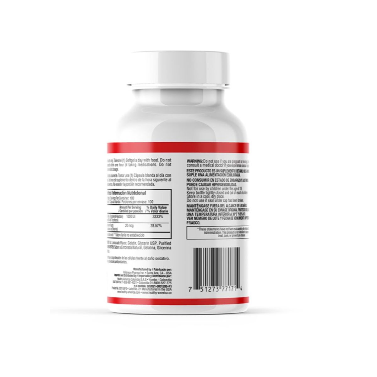 HEALTHY AMERICA - VITAMINA E 1000 IU WITH SELENIUM X 100 CAPSULAS.