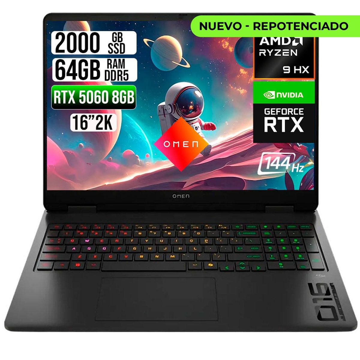 HP - PORTATIL HP OMEN AMD RYZEN 9 8940HX RTX 5060 8GB SSD 2TB RAM 64GB 16" 2K 144HZ