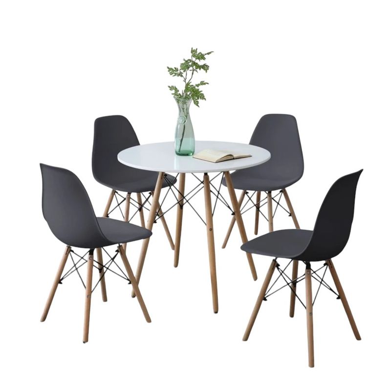 GENERICO - Comedor Redondo Color Blanco + 4 Sillas Color Gris