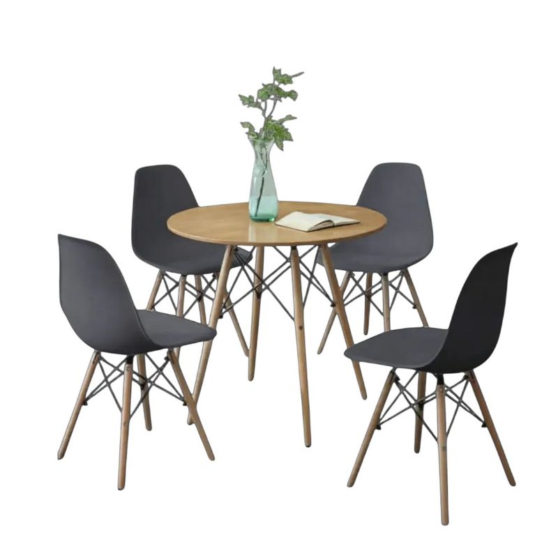 GENERICO - Comedor Redondo Color Madera + 4 Sillas Color Gris