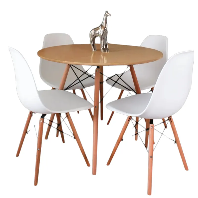 GENERICO - Comedor Redondo Color Madera + 4 Sillas Color Blanco