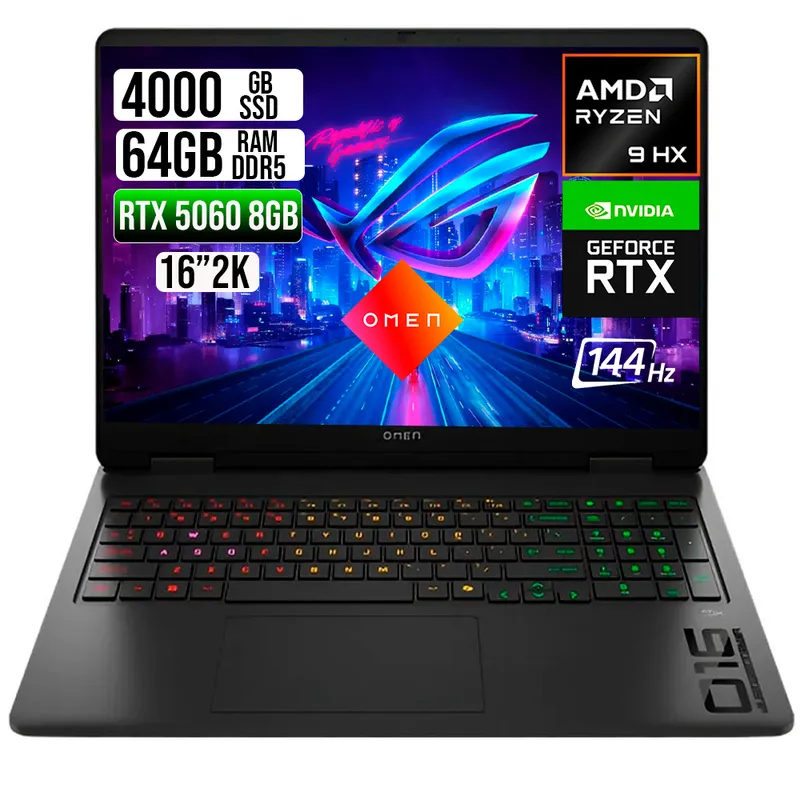 HP - PORTATIL HP OMEN AMD RYZEN 9 8940HX RTX 5060 8GB SSD 4TB RAM 64GB 16" 2K 144HZ