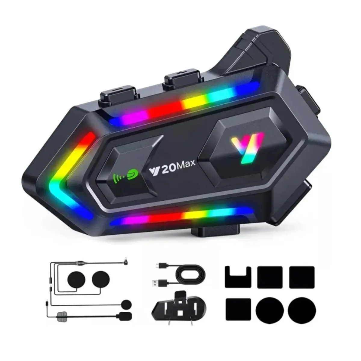 GENERICO - Intercomunicador Para Casco Moto Y20 Max Negro Rgb