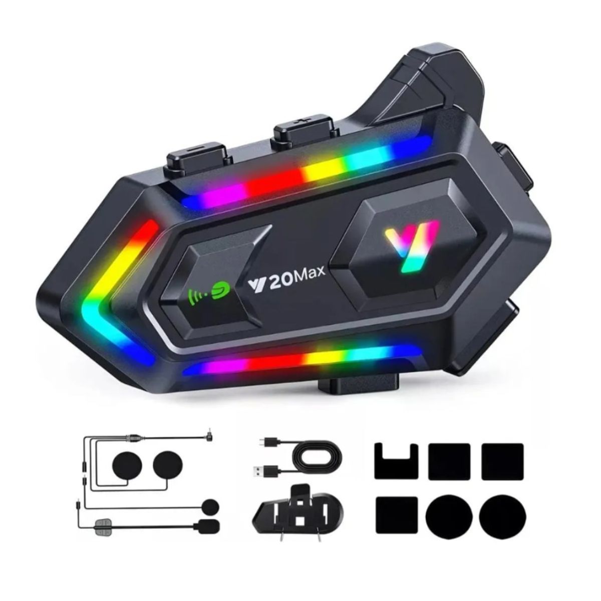 GENERICO - Intercomunicador Para Casco Moto Y20 Max Negro Rgb