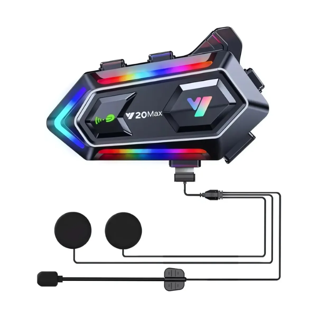 GENERICO - Intercomunicador Para Casco Moto Y20 Max Negro Rgb