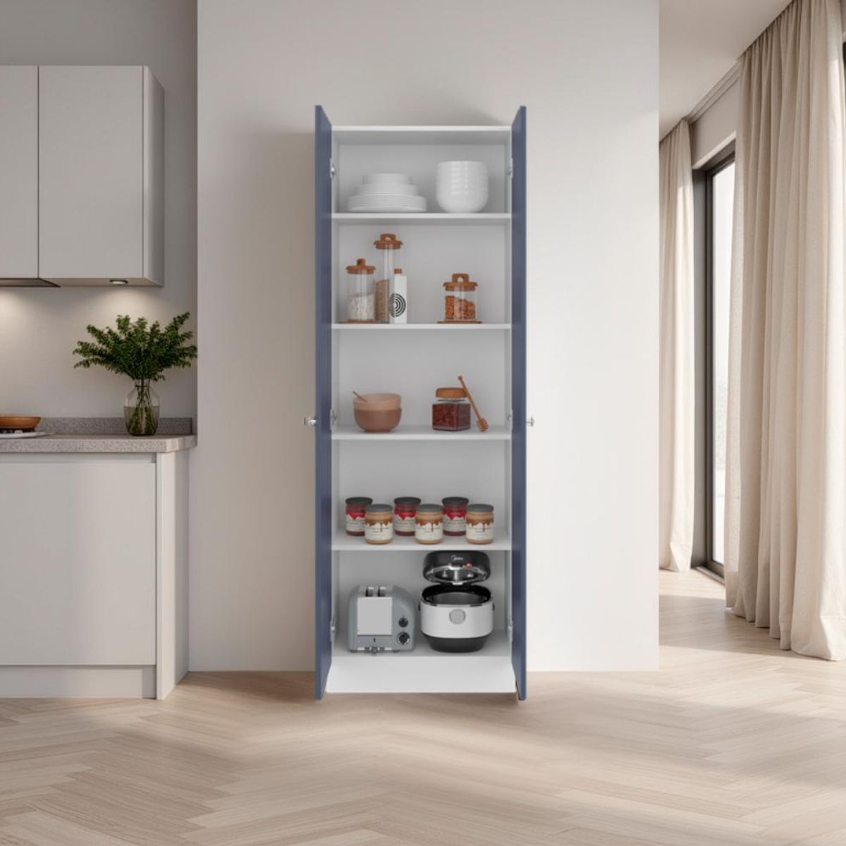 RTA DESIGN - Alacena Multiusos Benna Blanco Kronos y Azul con Variedad de Entrepaños