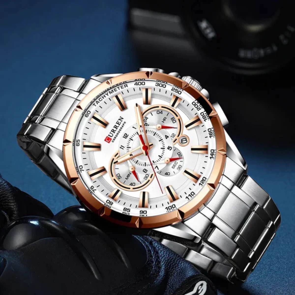 CURREN - Reloj Curren 8363 Cronógrafo Para Hombre Plateado - Blanco