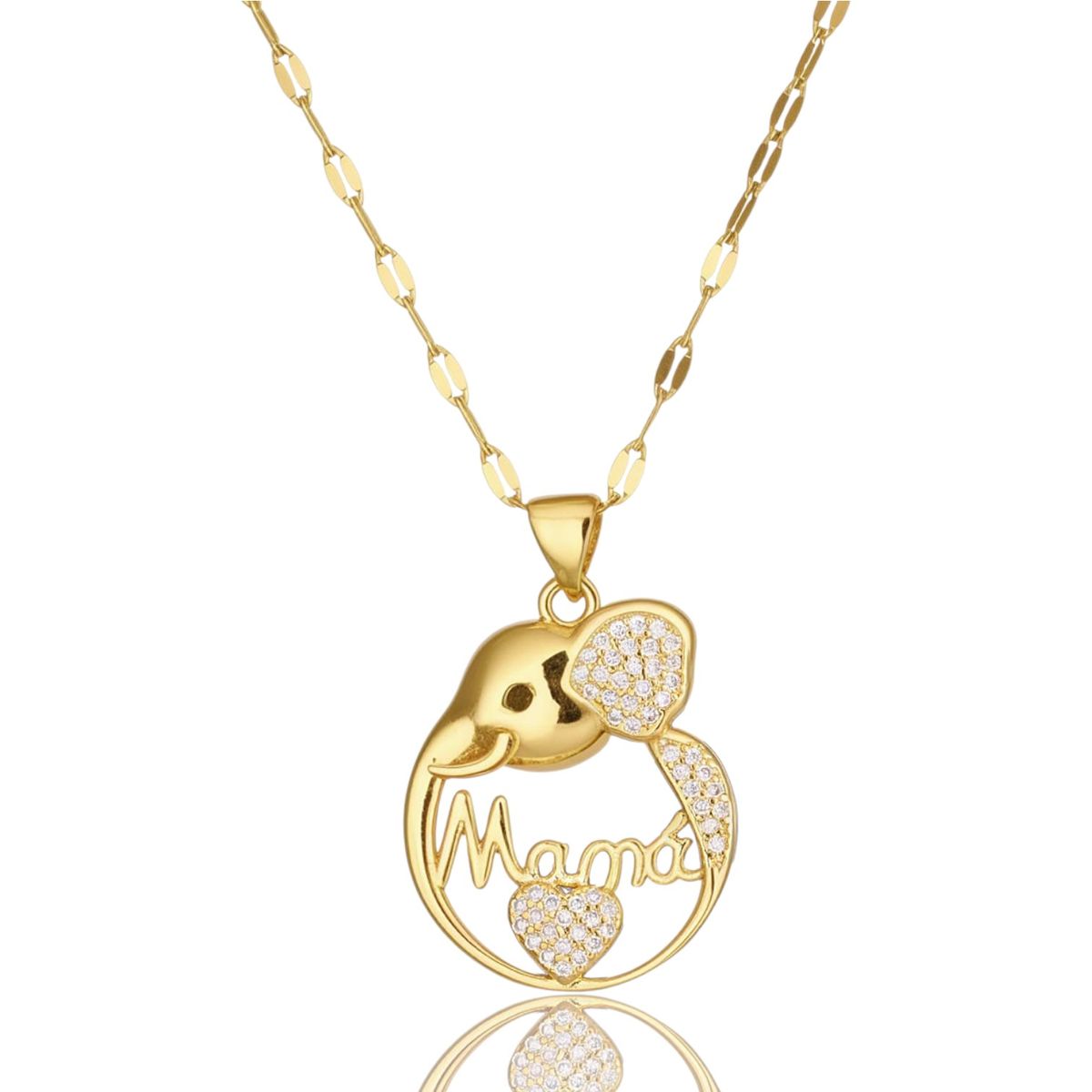 GENERICO - Collar Cadena Con Dije Elefante Mama Con Circon En Acero Inox