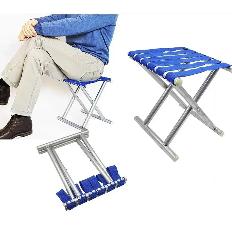 GENERICO - Taburete Plegable Portátil con Asiento de Tela Azul