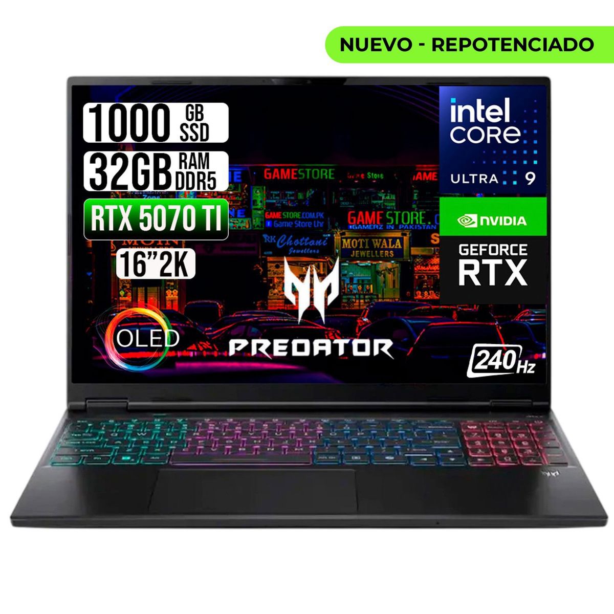 ACER - PORTATIL ACER PREDATOR  ULTRA 9 275HX RTX 5070 TI 12GB RAM 32GB SSD 1TB 16" OLED 240HZ