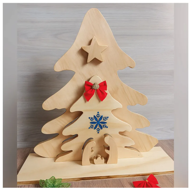 GENERICO - Árbol Decorativo Navideño en Triplex con Pesebre