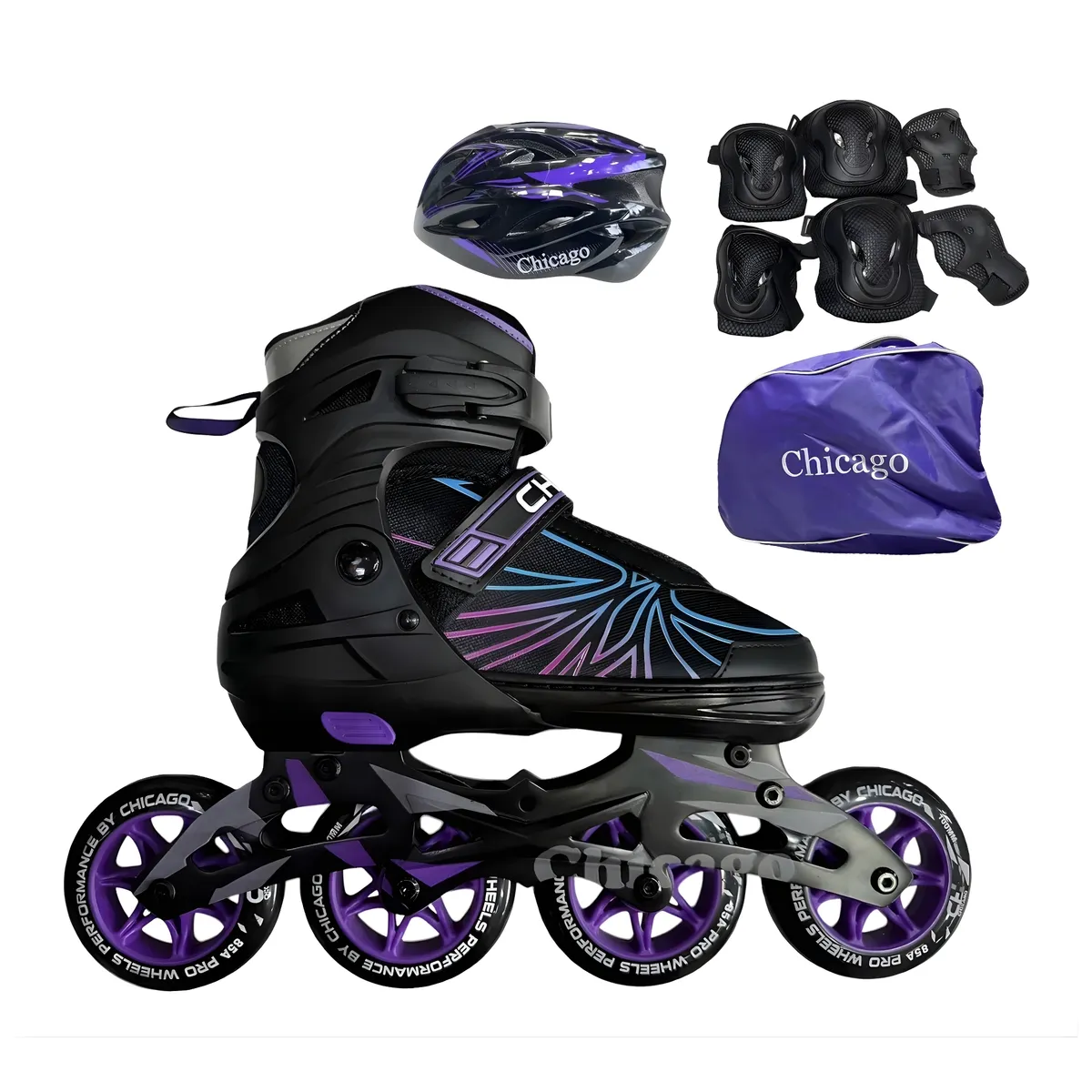 CHICAGO - Patines en Línea Semiprofesionales Bota Blanda Talla M 33-36 Morado Con Lineas