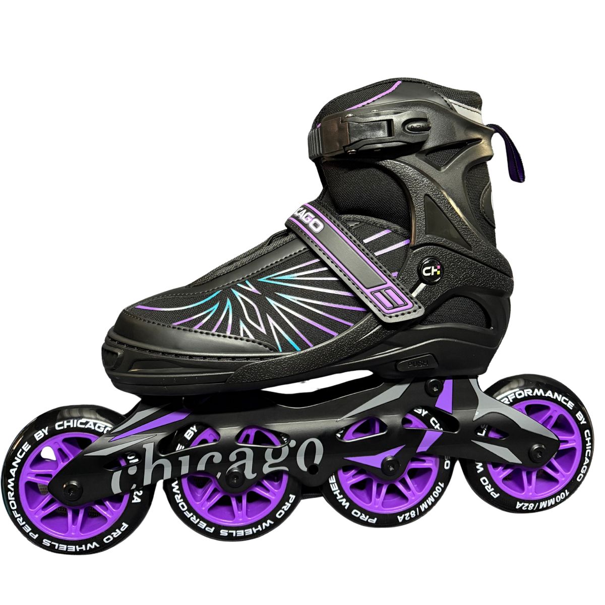 CHICAGO - Patines en Línea Semiprofesionales Bota Blanda Talla M 33-36 Morado Con Lineas