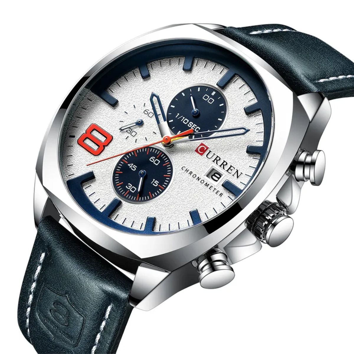 CURREN - Reloj Curren 8324 Cronógrafo En Cuero Para Hombre Negro - Blanco