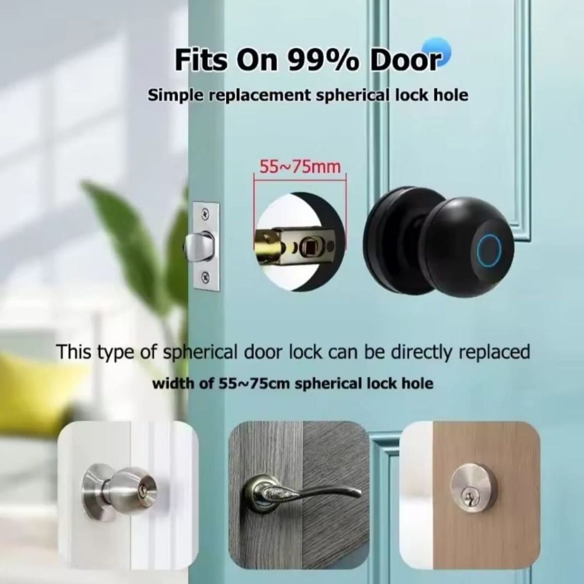 GENERICO - Cerradura Inteligente Huella App Tuya Tipo Perilla