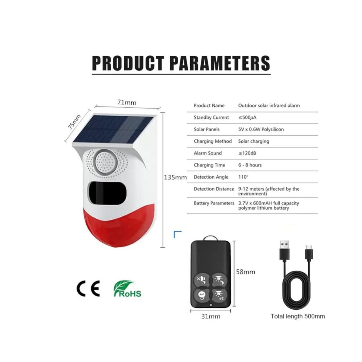 GENERICO - Alarma Sensor Con Sirena Para Intemperie Con Panel Solar