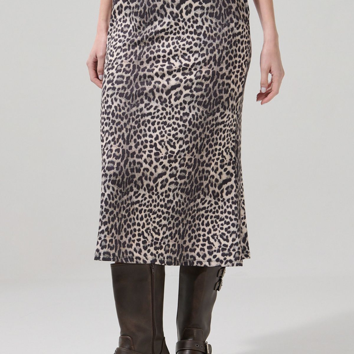 KOAJ - KOAJ Falda café oscura larga con diseños animal print y tiro