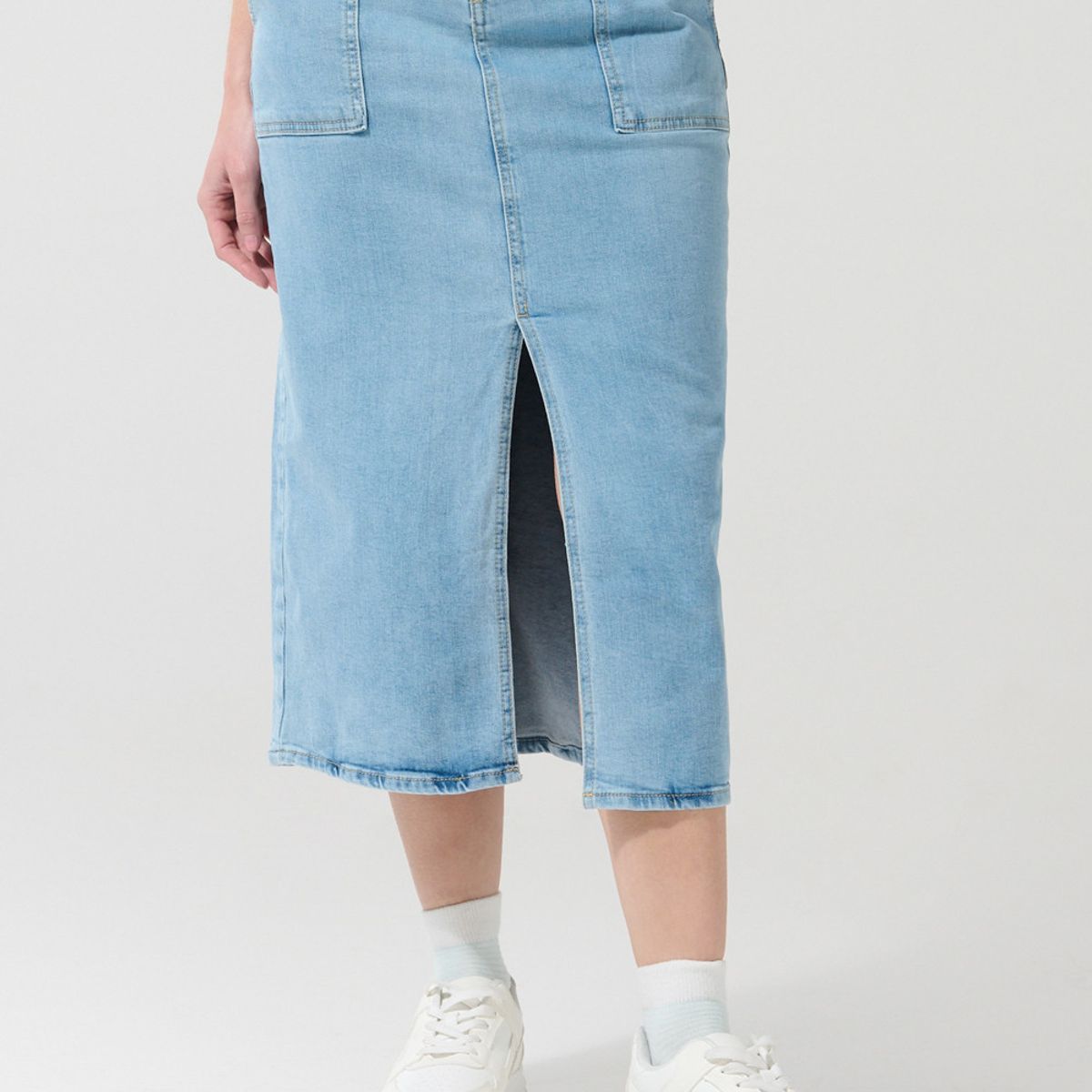 KOAJ - KOAJ Falda tiro alto en jean azul larga con abertura en fren Mujer