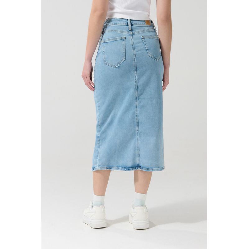 KOAJ Falda tiro alto en jean azul larga con abertura en fren Mujer