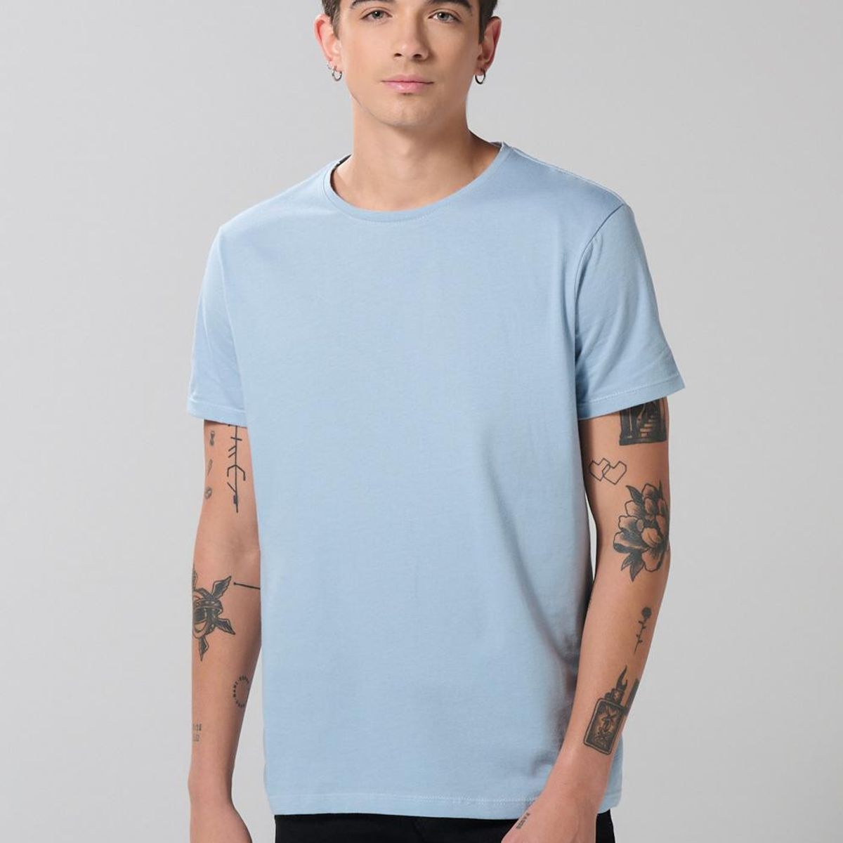 KOAJ - KOAJ Camiseta unicolor cuello redondo en algodón y manga cor Hombre