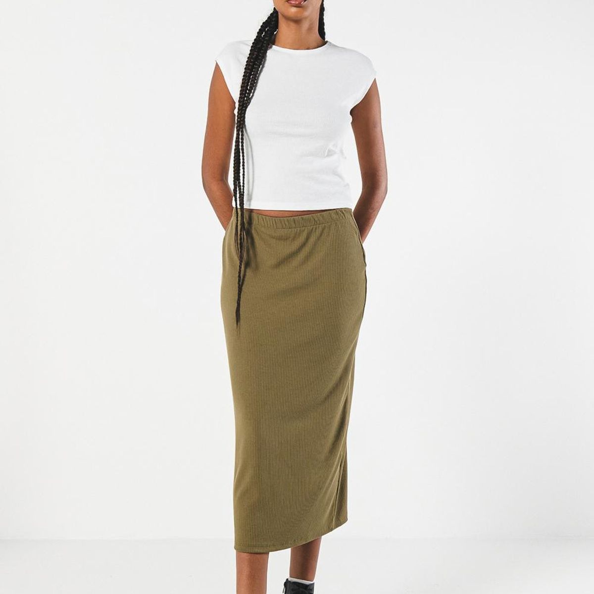 KOAJ - KOAJ Falda larga unicolor ajustada con abertura posterior Mujer