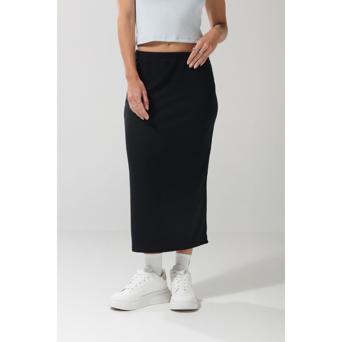 KOAJ - KOAJ Falda negra larga ajustada con abertura posterior