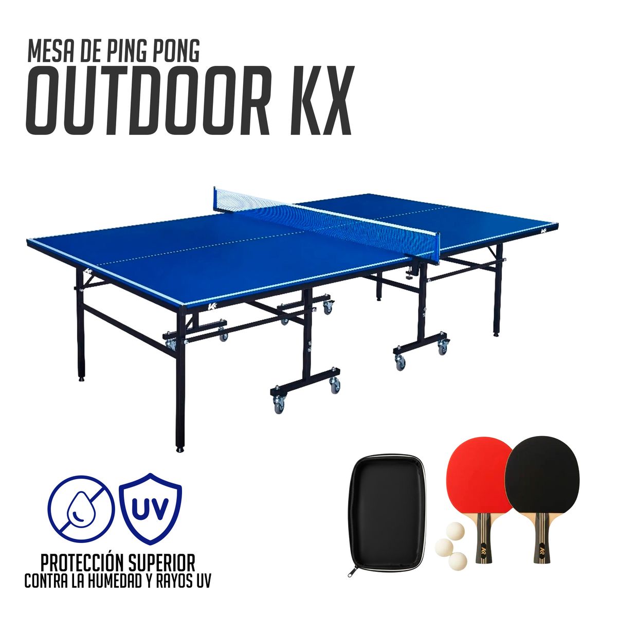 K6 - Mesa de Ping Pong Tenis de Mesa  Outdoor K6 15 mm Incluye 2 Raquetas, 3 Pelotas