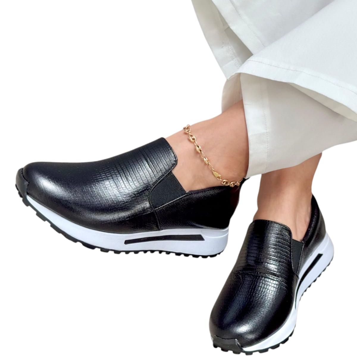 EVEGONZ - Zapato Casual Negro Cómodo de Mujer En Cuero